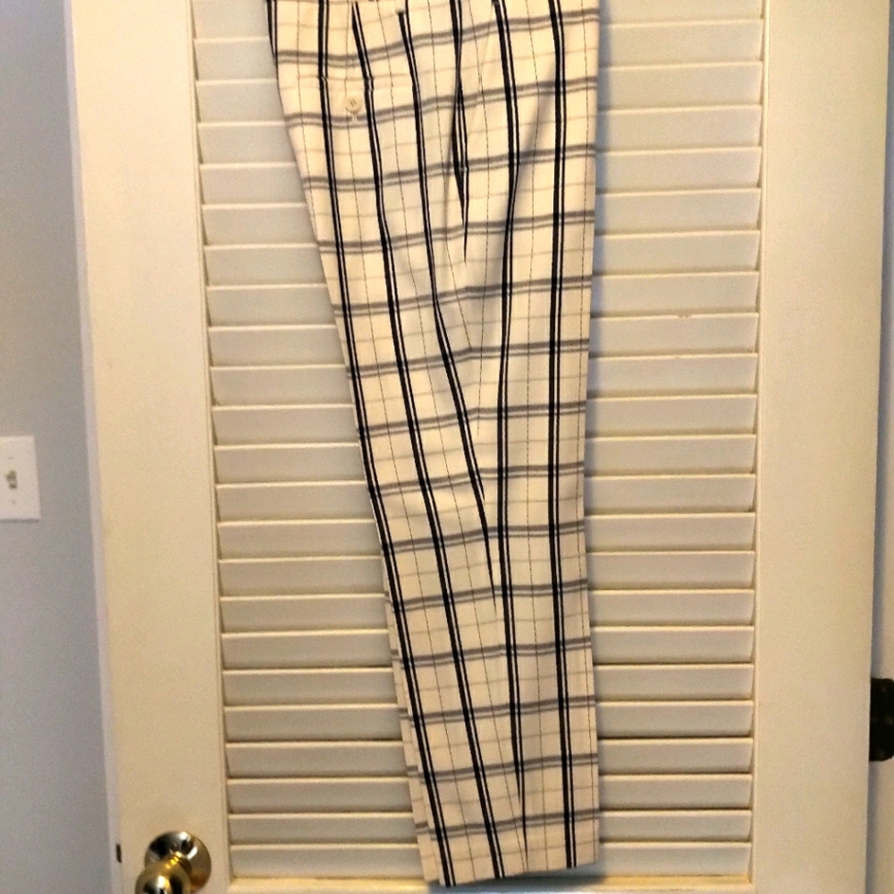 Theory dress pants, wool blend white and blue plai